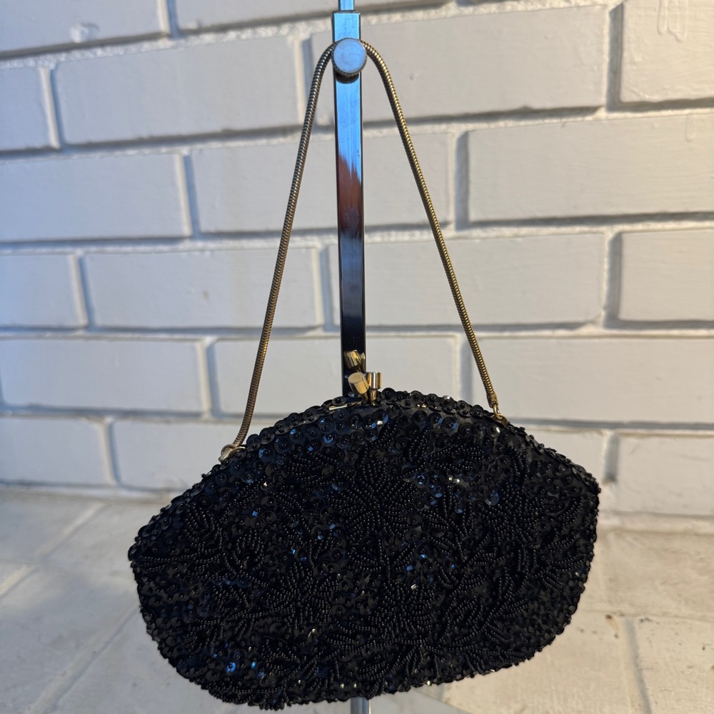 Vintage Black Beaded Purse Crown Colony Beaded Purse - Picture 1 of 11